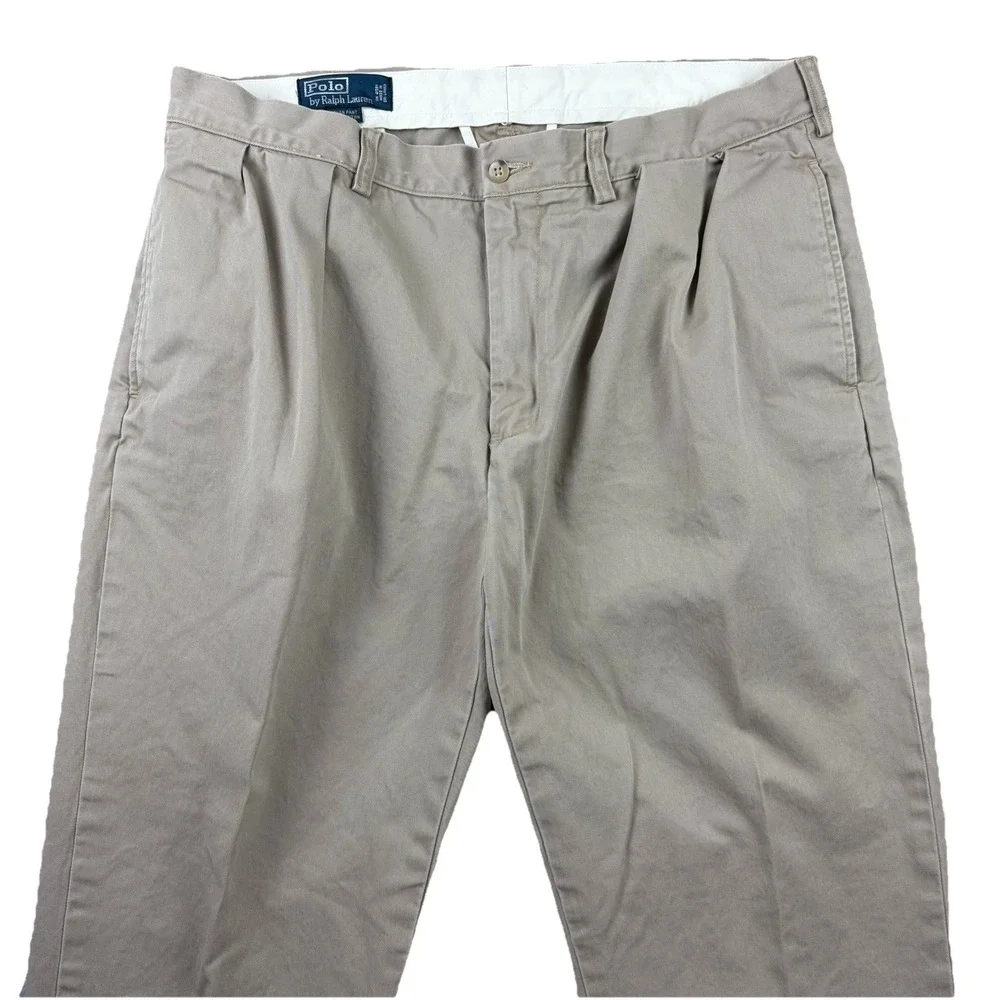 Polo Ralph Lauren Pants Mens‎ 36x29 Khaki Ethan Pleated High Rise Cotton Chino